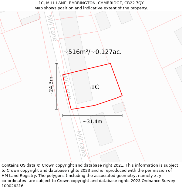 1C, MILL LANE, BARRINGTON, CAMBRIDGE, CB22 7QY: Plot and title map