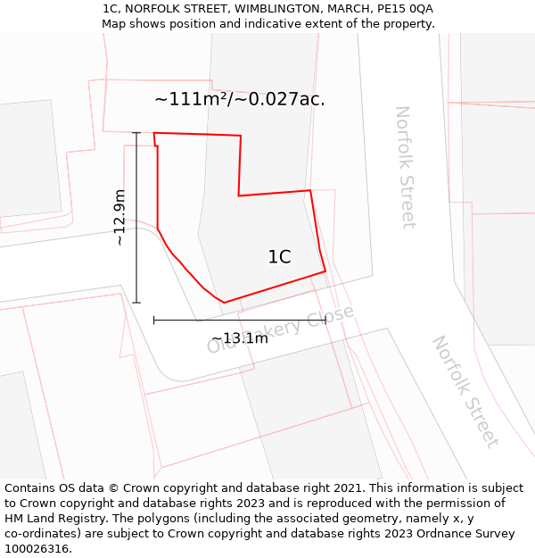 1C, NORFOLK STREET, WIMBLINGTON, MARCH, PE15 0QA: Plot and title map