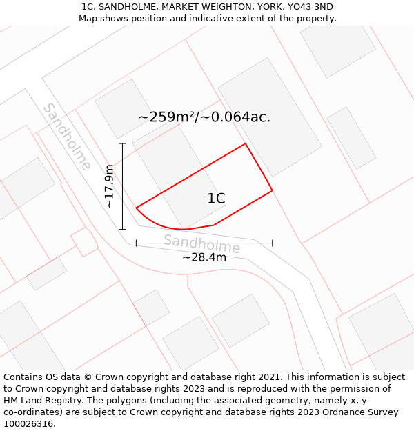 1C, SANDHOLME, MARKET WEIGHTON, YORK, YO43 3ND: Plot and title map