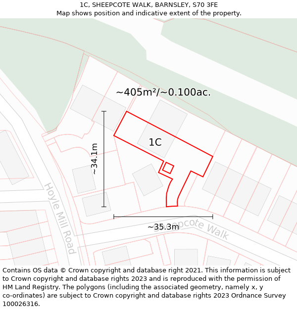 1C, SHEEPCOTE WALK, BARNSLEY, S70 3FE: Plot and title map