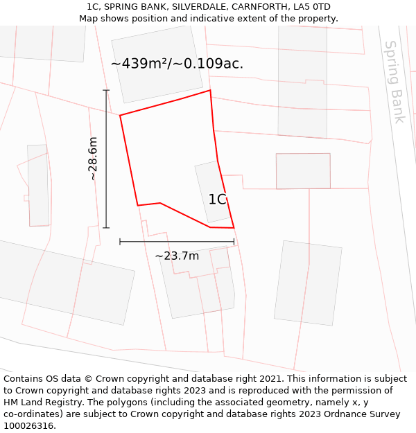 1C, SPRING BANK, SILVERDALE, CARNFORTH, LA5 0TD: Plot and title map