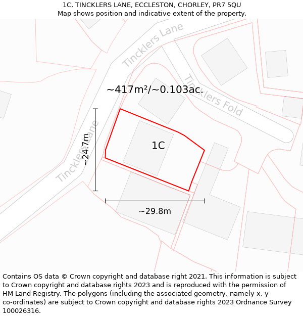 1C, TINCKLERS LANE, ECCLESTON, CHORLEY, PR7 5QU: Plot and title map