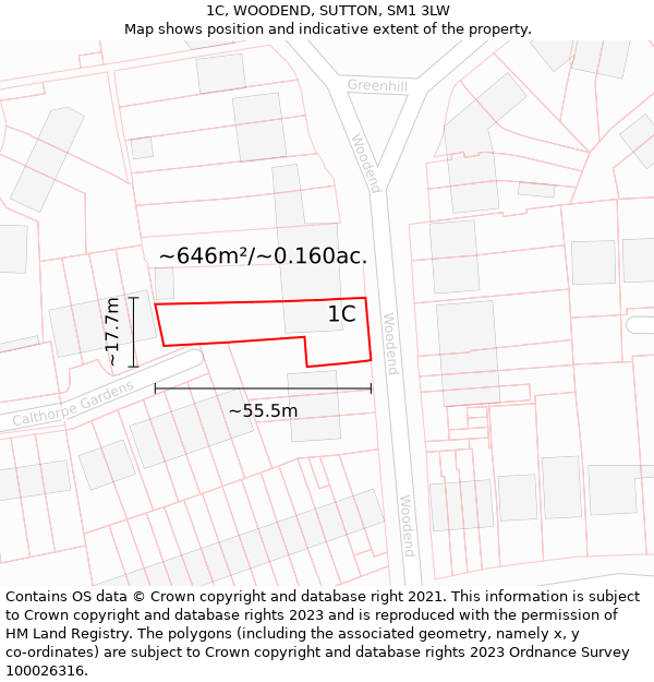 1C, WOODEND, SUTTON, SM1 3LW: Plot and title map