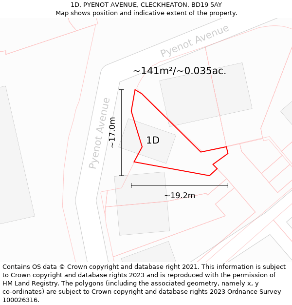 1D, PYENOT AVENUE, CLECKHEATON, BD19 5AY: Plot and title map