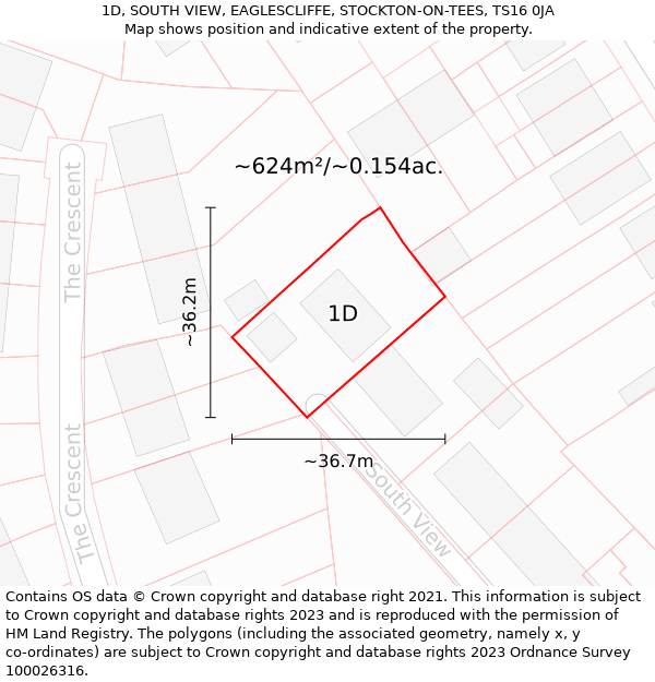 1D, SOUTH VIEW, EAGLESCLIFFE, STOCKTON-ON-TEES, TS16 0JA: Plot and title map