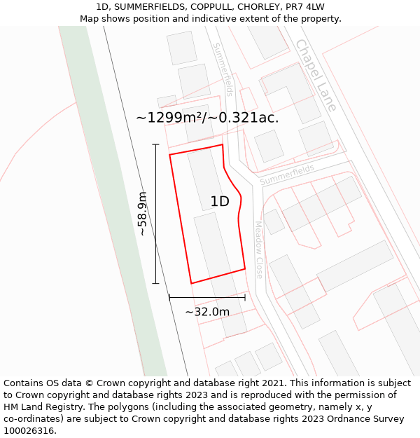 1D, SUMMERFIELDS, COPPULL, CHORLEY, PR7 4LW: Plot and title map