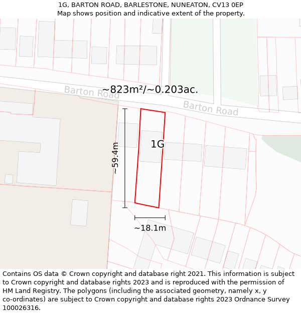 1G, BARTON ROAD, BARLESTONE, NUNEATON, CV13 0EP: Plot and title map