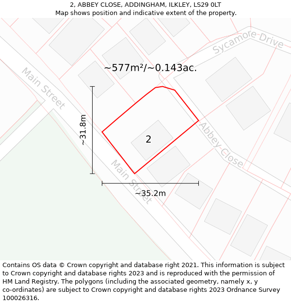 2, ABBEY CLOSE, ADDINGHAM, ILKLEY, LS29 0LT: Plot and title map