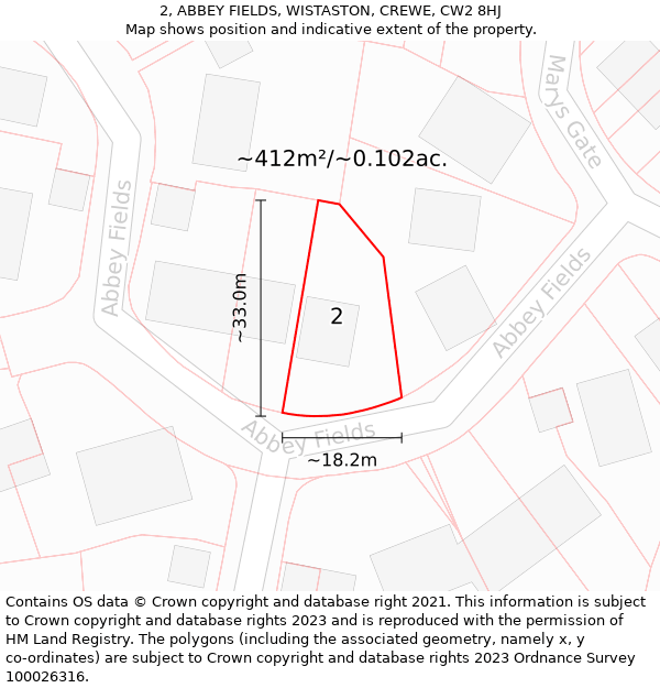 2, ABBEY FIELDS, WISTASTON, CREWE, CW2 8HJ: Plot and title map