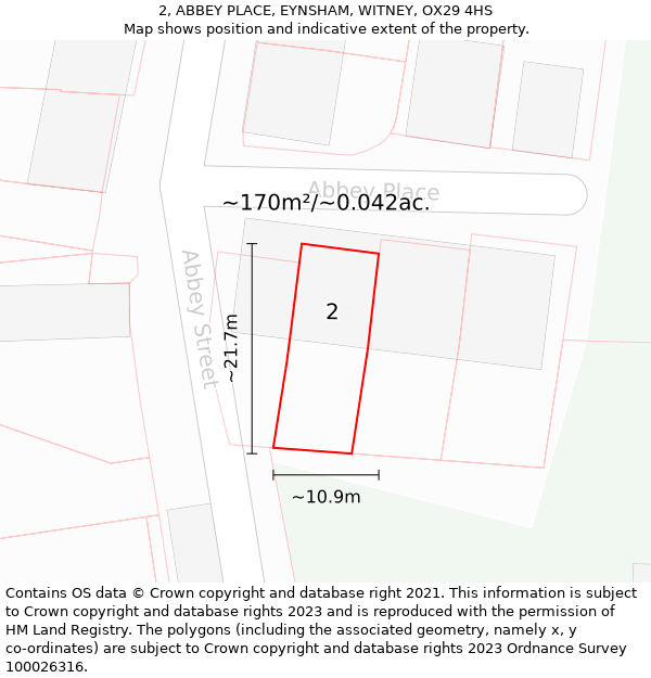 2, ABBEY PLACE, EYNSHAM, WITNEY, OX29 4HS: Plot and title map