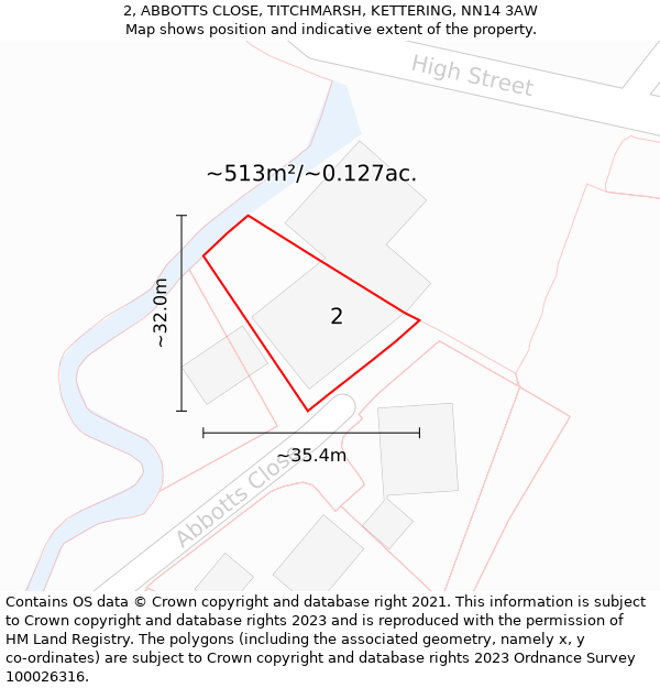 2, ABBOTTS CLOSE, TITCHMARSH, KETTERING, NN14 3AW: Plot and title map