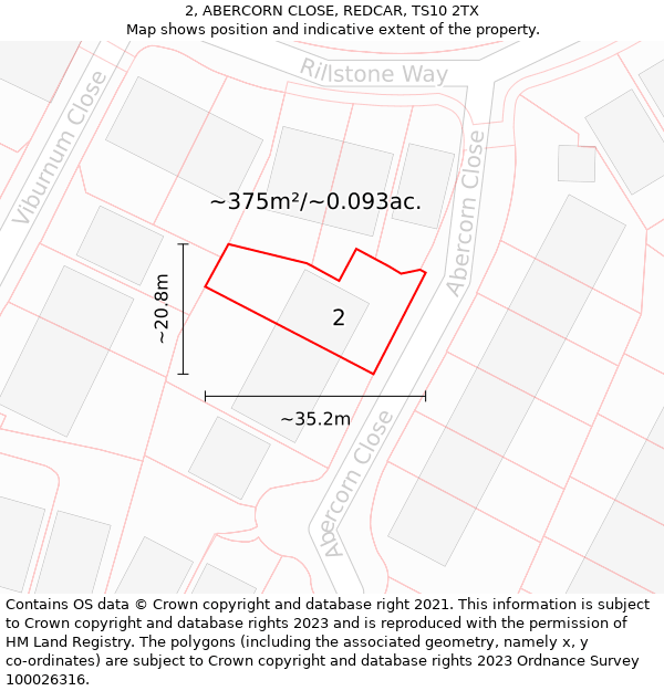 2, ABERCORN CLOSE, REDCAR, TS10 2TX: Plot and title map