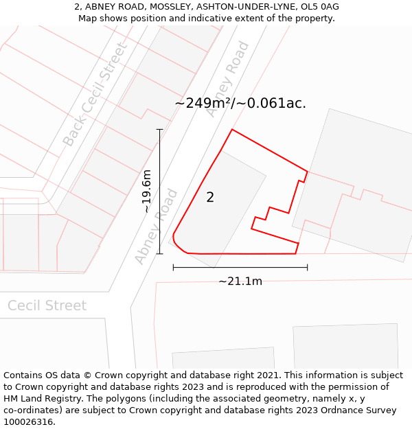 2, ABNEY ROAD, MOSSLEY, ASHTON-UNDER-LYNE, OL5 0AG: Plot and title map