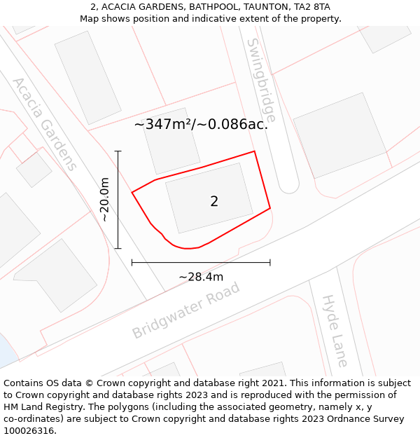 2, ACACIA GARDENS, BATHPOOL, TAUNTON, TA2 8TA: Plot and title map