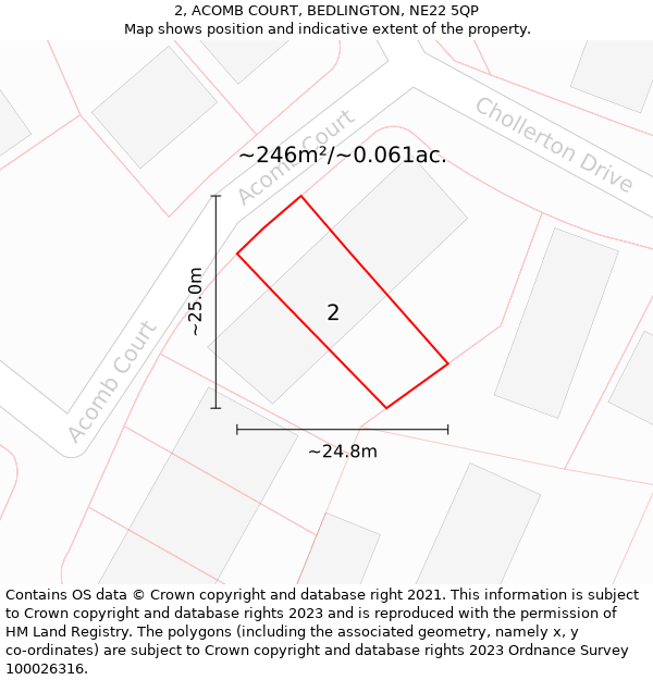 2, ACOMB COURT, BEDLINGTON, NE22 5QP: Plot and title map