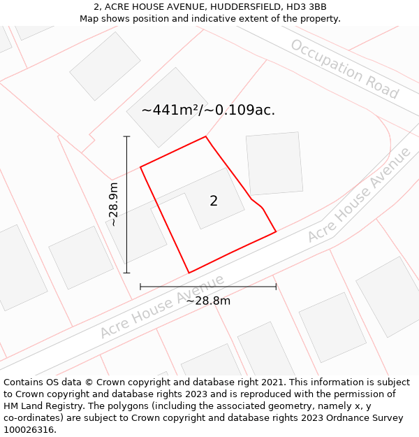2, ACRE HOUSE AVENUE, HUDDERSFIELD, HD3 3BB: Plot and title map