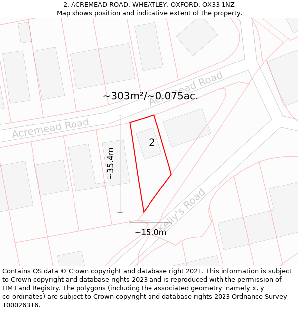 2, ACREMEAD ROAD, WHEATLEY, OXFORD, OX33 1NZ: Plot and title map