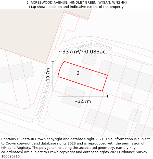 2, ACRESWOOD AVENUE, HINDLEY GREEN, WIGAN, WN2 4NJ: Plot and title map