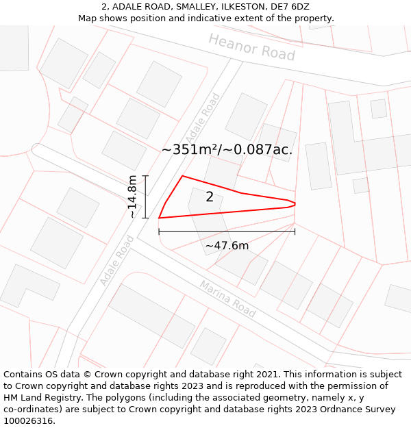 2, ADALE ROAD, SMALLEY, ILKESTON, DE7 6DZ: Plot and title map