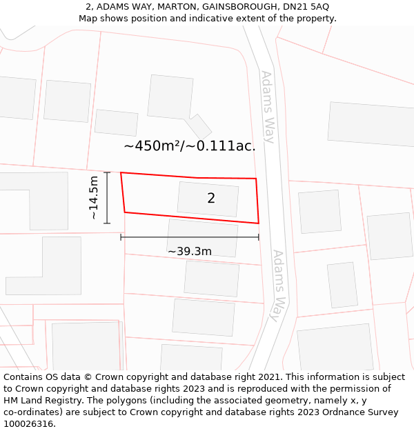 2, ADAMS WAY, MARTON, GAINSBOROUGH, DN21 5AQ: Plot and title map