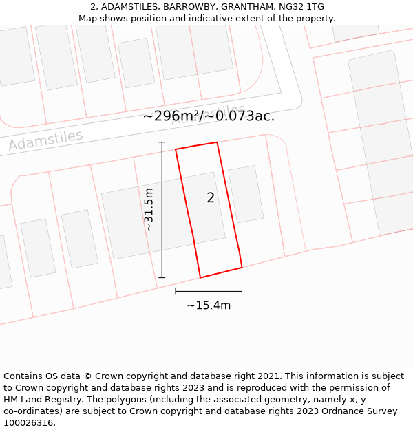 2, ADAMSTILES, BARROWBY, GRANTHAM, NG32 1TG: Plot and title map