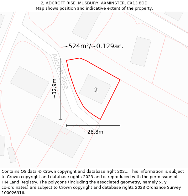 2, ADCROFT RISE, MUSBURY, AXMINSTER, EX13 8DD: Plot and title map