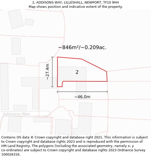 2, ADDISONS WAY, LILLESHALL, NEWPORT, TF10 9HH: Plot and title map