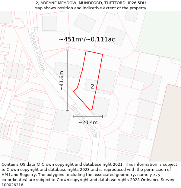 2, ADEANE MEADOW, MUNDFORD, THETFORD, IP26 5DU: Plot and title map