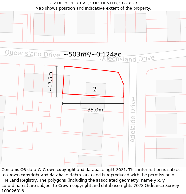 2, ADELAIDE DRIVE, COLCHESTER, CO2 8UB: Plot and title map