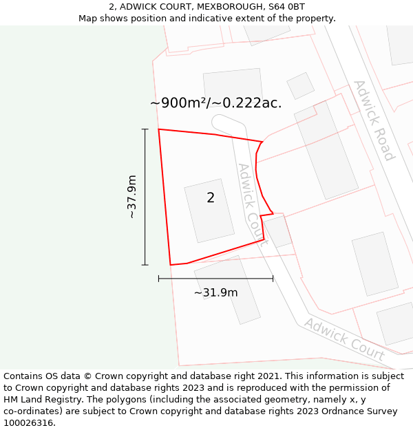 2, ADWICK COURT, MEXBOROUGH, S64 0BT: Plot and title map