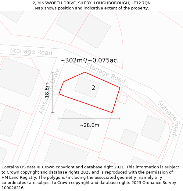 2, AINSWORTH DRIVE, SILEBY, LOUGHBOROUGH, LE12 7QN: Plot and title map