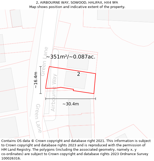 2, AIRBOURNE WAY, SOWOOD, HALIFAX, HX4 9FA: Plot and title map