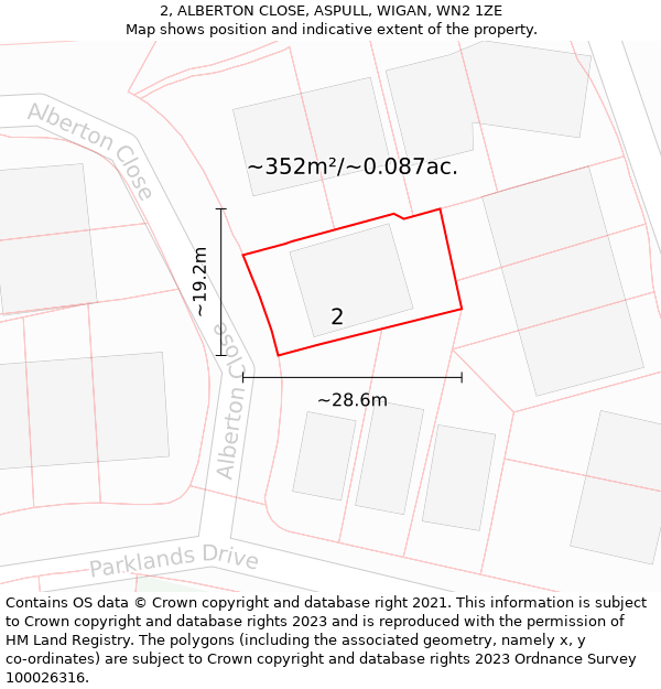 2, ALBERTON CLOSE, ASPULL, WIGAN, WN2 1ZE: Plot and title map