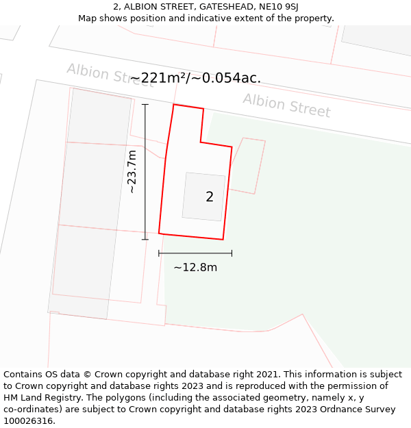 2, ALBION STREET, GATESHEAD, NE10 9SJ: Plot and title map
