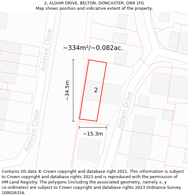 2, ALDAM DRIVE, BELTON, DONCASTER, DN9 1FG: Plot and title map