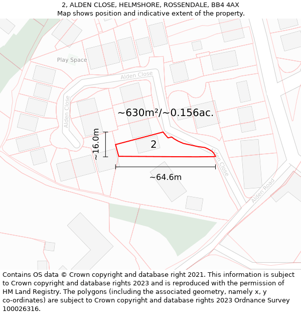 2, ALDEN CLOSE, HELMSHORE, ROSSENDALE, BB4 4AX: Plot and title map