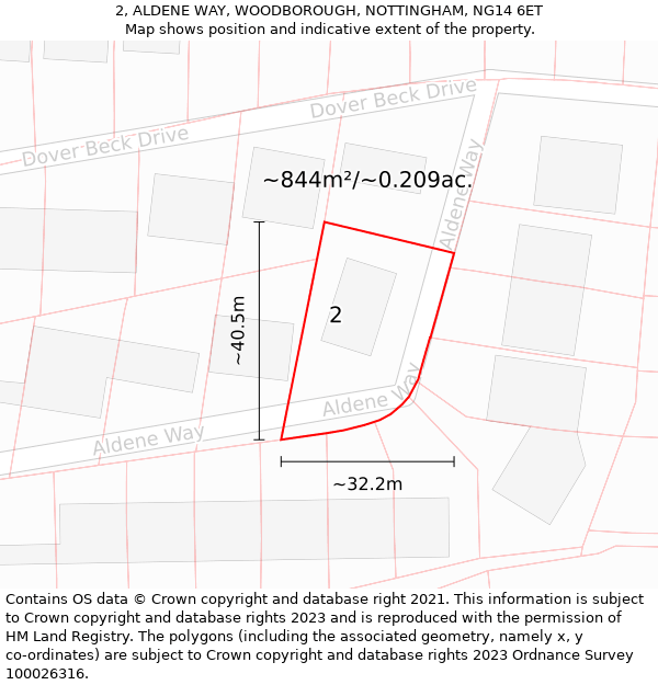 2, ALDENE WAY, WOODBOROUGH, NOTTINGHAM, NG14 6ET: Plot and title map