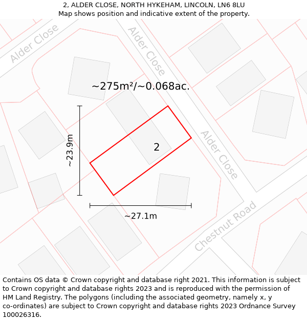 2, ALDER CLOSE, NORTH HYKEHAM, LINCOLN, LN6 8LU: Plot and title map