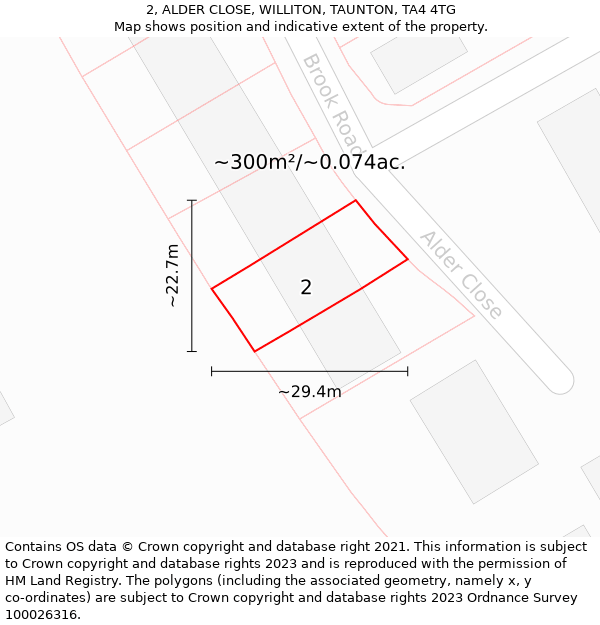 2, ALDER CLOSE, WILLITON, TAUNTON, TA4 4TG: Plot and title map