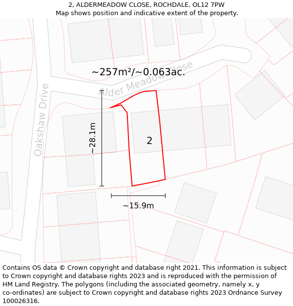2, ALDERMEADOW CLOSE, ROCHDALE, OL12 7PW: Plot and title map