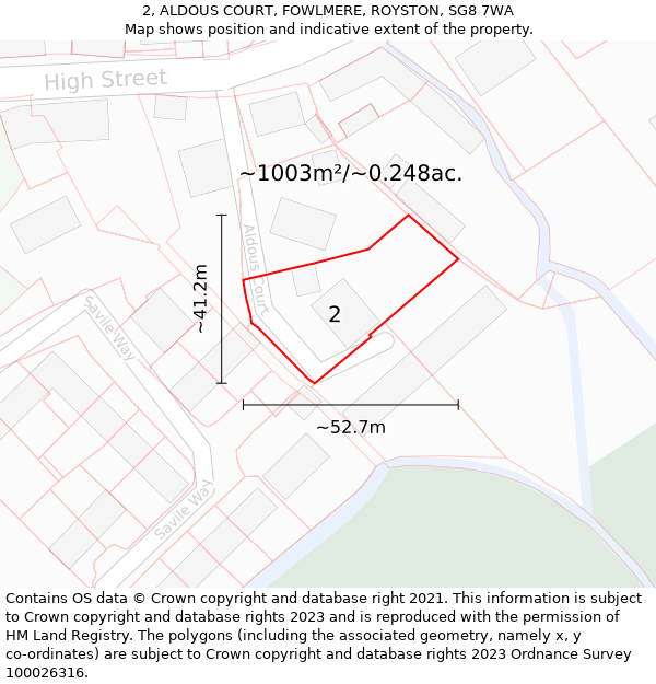 2, ALDOUS COURT, FOWLMERE, ROYSTON, SG8 7WA: Plot and title map