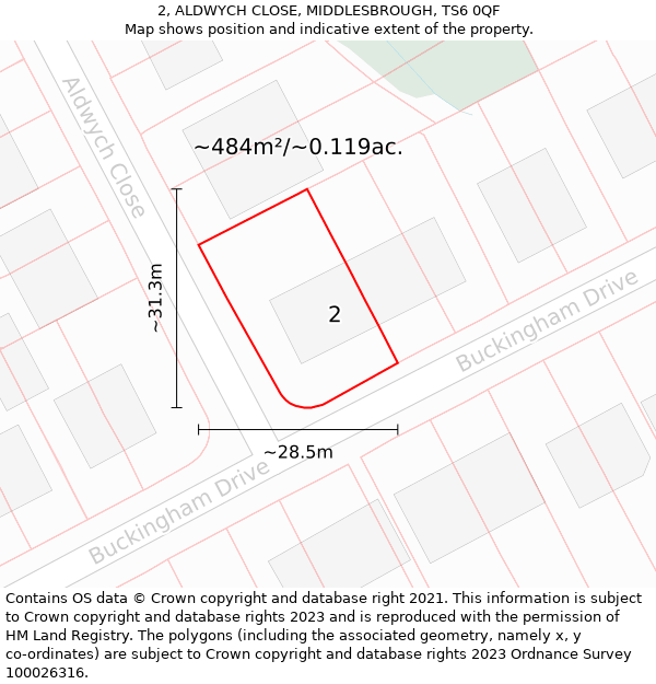 2, ALDWYCH CLOSE, MIDDLESBROUGH, TS6 0QF: Plot and title map