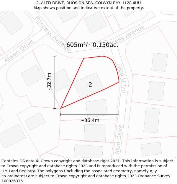 2, ALED DRIVE, RHOS ON SEA, COLWYN BAY, LL28 4UU: Plot and title map