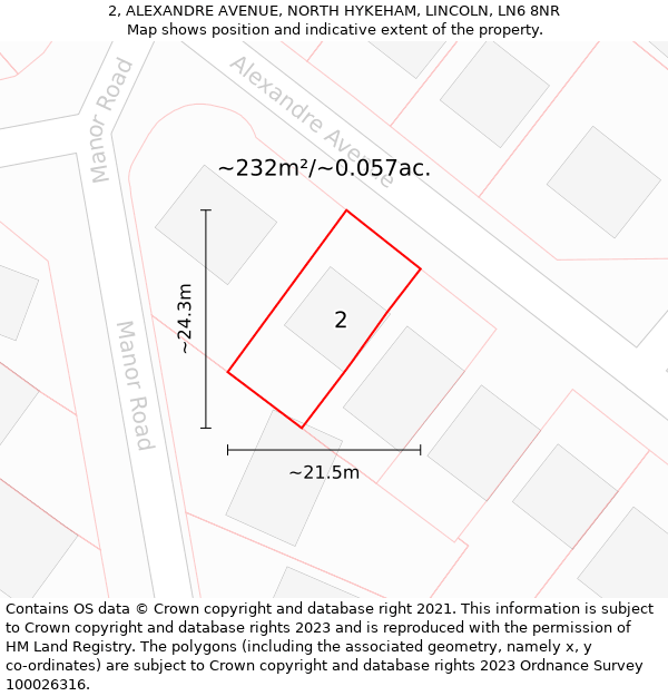 2, ALEXANDRE AVENUE, NORTH HYKEHAM, LINCOLN, LN6 8NR: Plot and title map