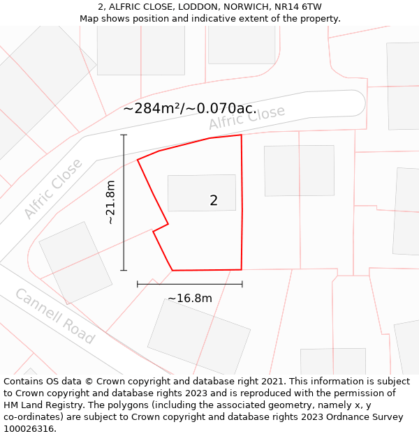 2, ALFRIC CLOSE, LODDON, NORWICH, NR14 6TW: Plot and title map