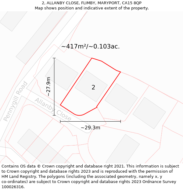 2, ALLANBY CLOSE, FLIMBY, MARYPORT, CA15 8QP: Plot and title map