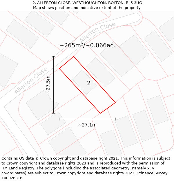 2, ALLERTON CLOSE, WESTHOUGHTON, BOLTON, BL5 3UG: Plot and title map