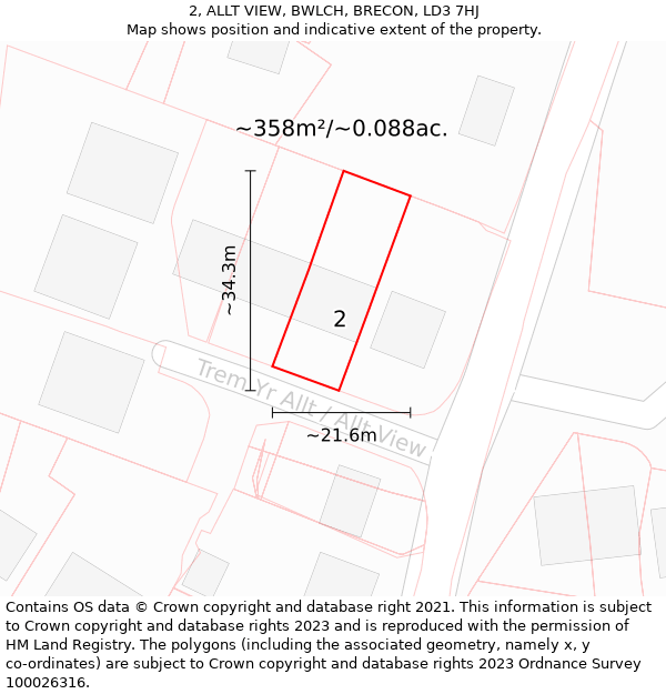 2, ALLT VIEW, BWLCH, BRECON, LD3 7HJ: Plot and title map