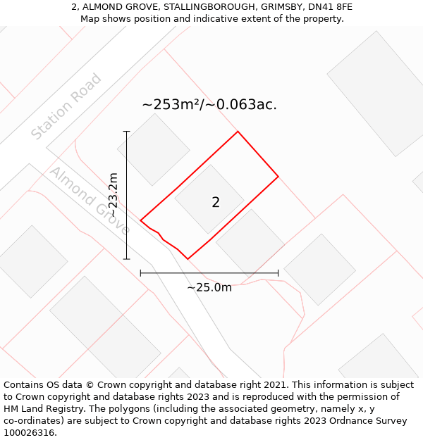 2, ALMOND GROVE, STALLINGBOROUGH, GRIMSBY, DN41 8FE: Plot and title map