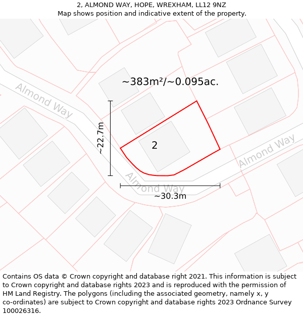 2, ALMOND WAY, HOPE, WREXHAM, LL12 9NZ: Plot and title map